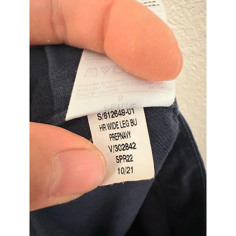 Banana Republic High Rise Linen Cotton Wide Leg Trouser Pants Prep Navy Blue 8P